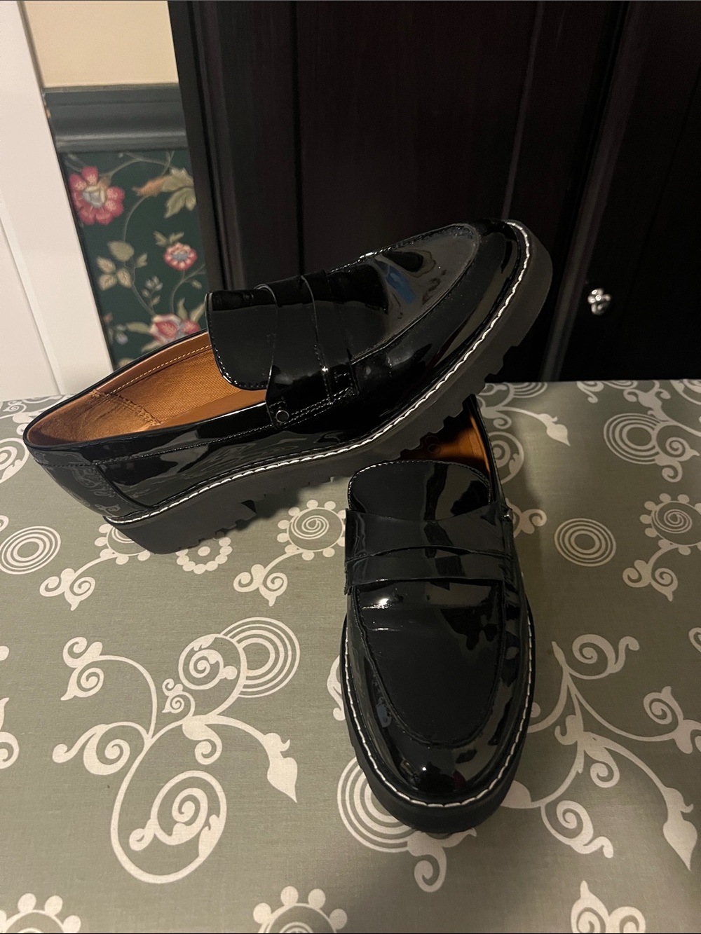 Franco Sarto Glossy Black Patent Penny Loafers